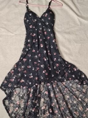 Disney Princess Black Lace Floral Slip Dress with Pink Rose Print
